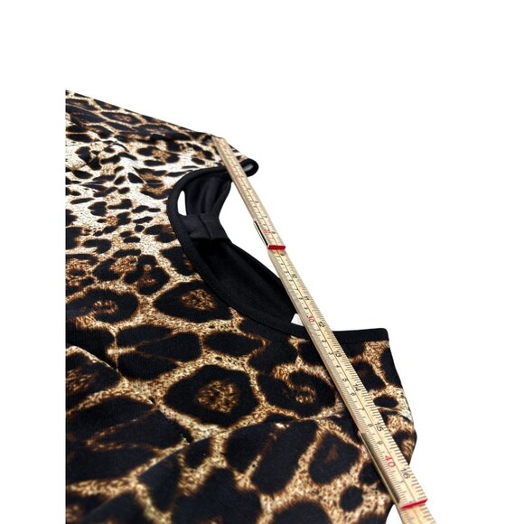 Bella D Womens Leopard Print Peplum Top With Bow Back Design - Picture 6 of 9